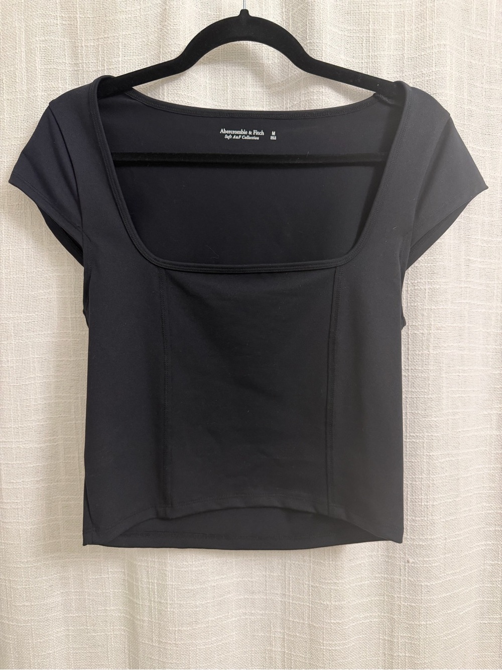 Abercrombie & Fitch Black Square-Neck Short Sleeve Crop Top